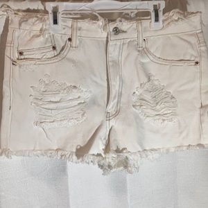 Forever 21 White high rise ripped denim shorts